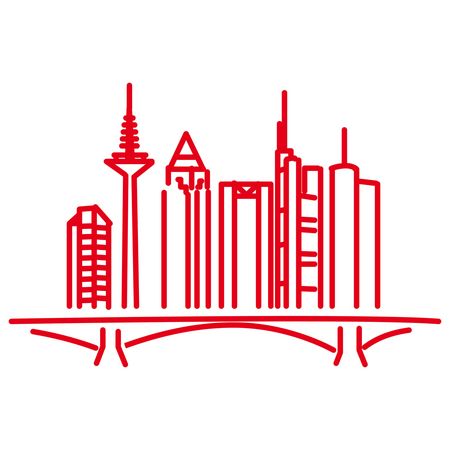Abstract drawing in red of the Frankfurt skyline.