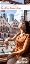 Titel Frankfurt Information, im Vordergrund eine Frau, die aus dem Fenster auf den Römerberg schaut