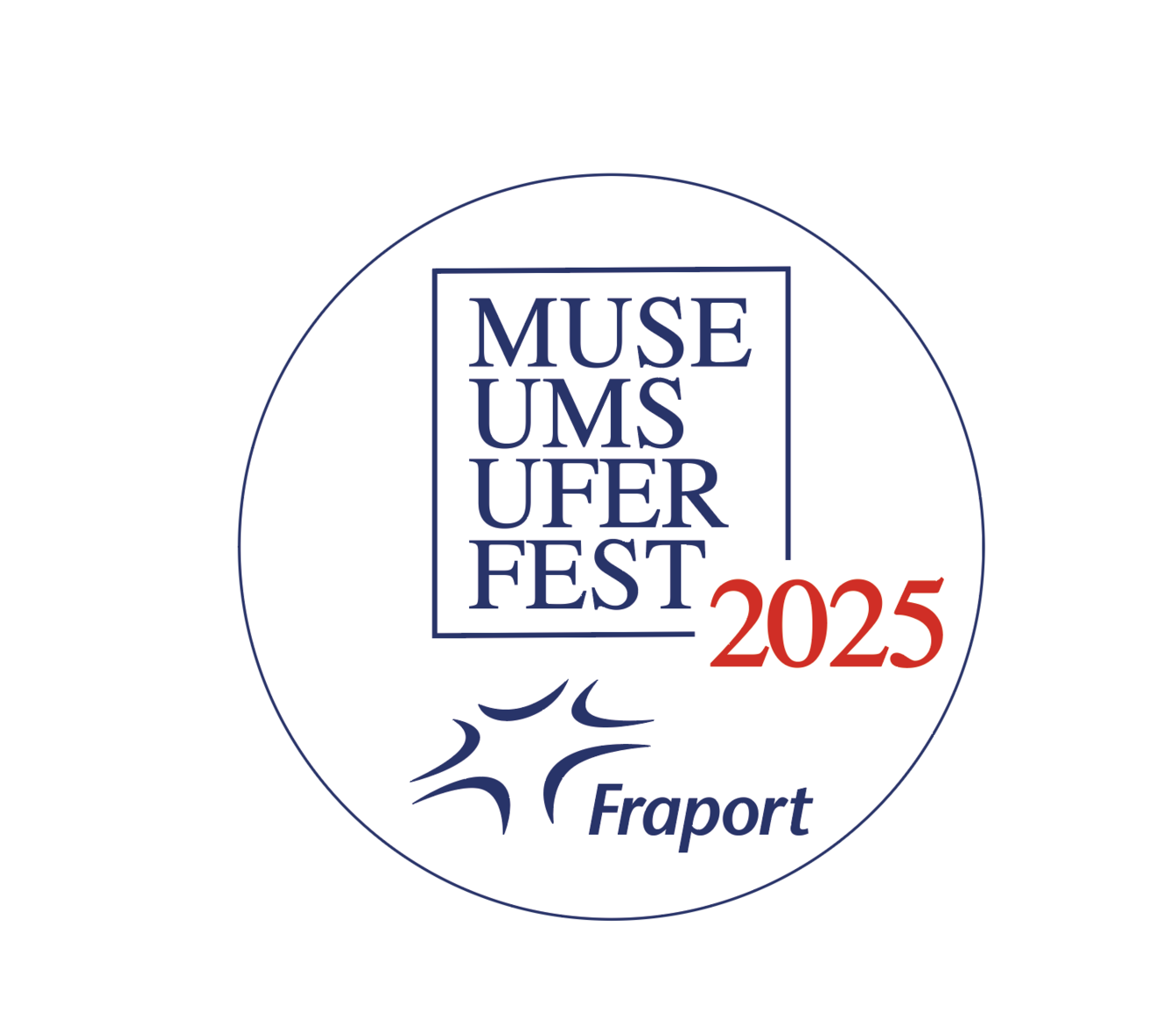 Logo des Museumsuferfests 2025 mit Fraport-Schriftzug im Kreisdesign.