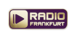 Logo von Radio Frankfurt in Gold und Violett mit Play-Symbol